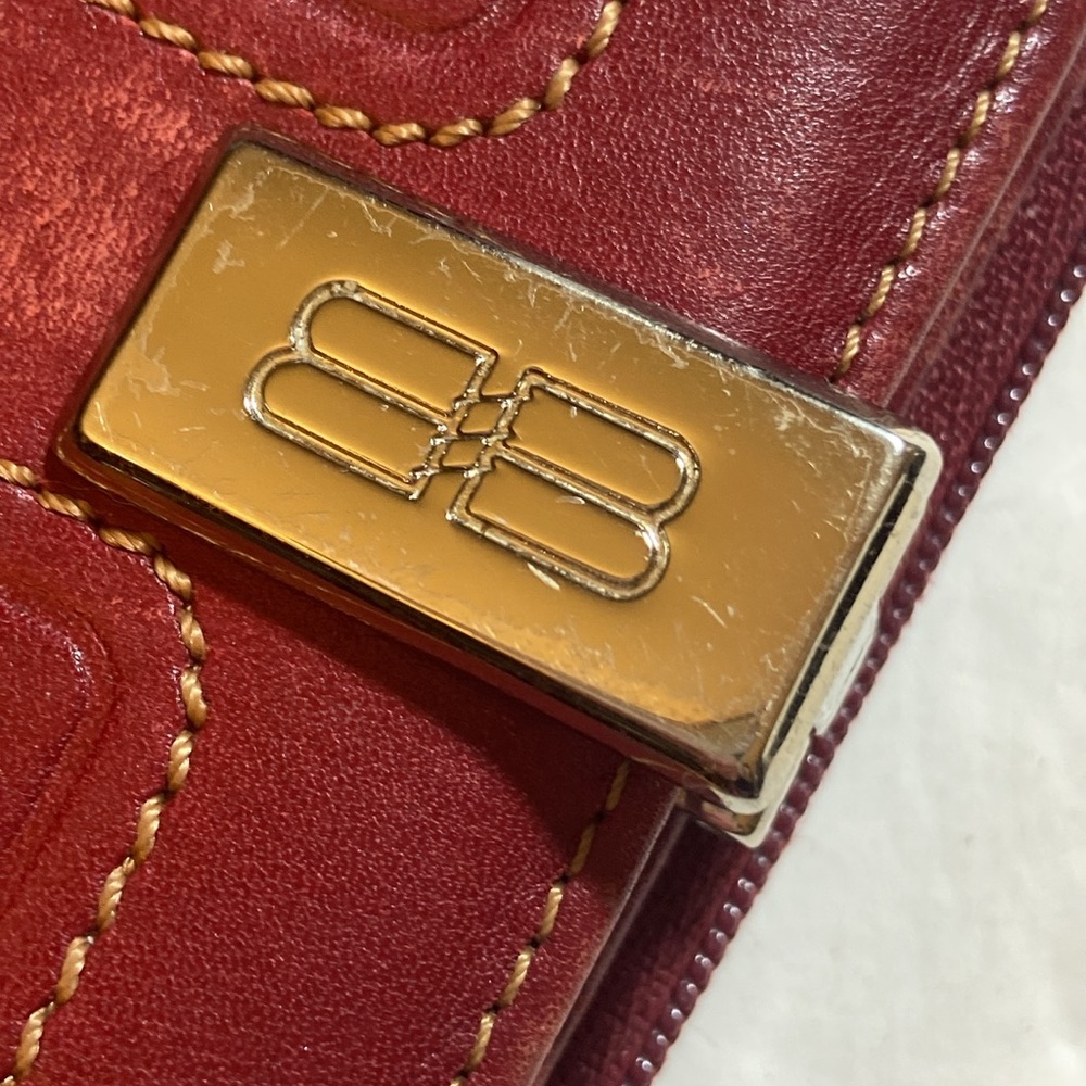 VTG Balenciaga Paris Cherry Red Leather Bifold Walllet Snap Zipper Closures - Picture 2 of 11
